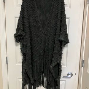 Light sweater with fringe and a hood. Dark Gray. Size L